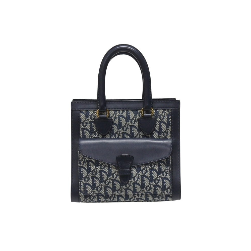 Dior Blue Navy Handbag Christian Trotter Canvas Leather - Picture 2 of 10